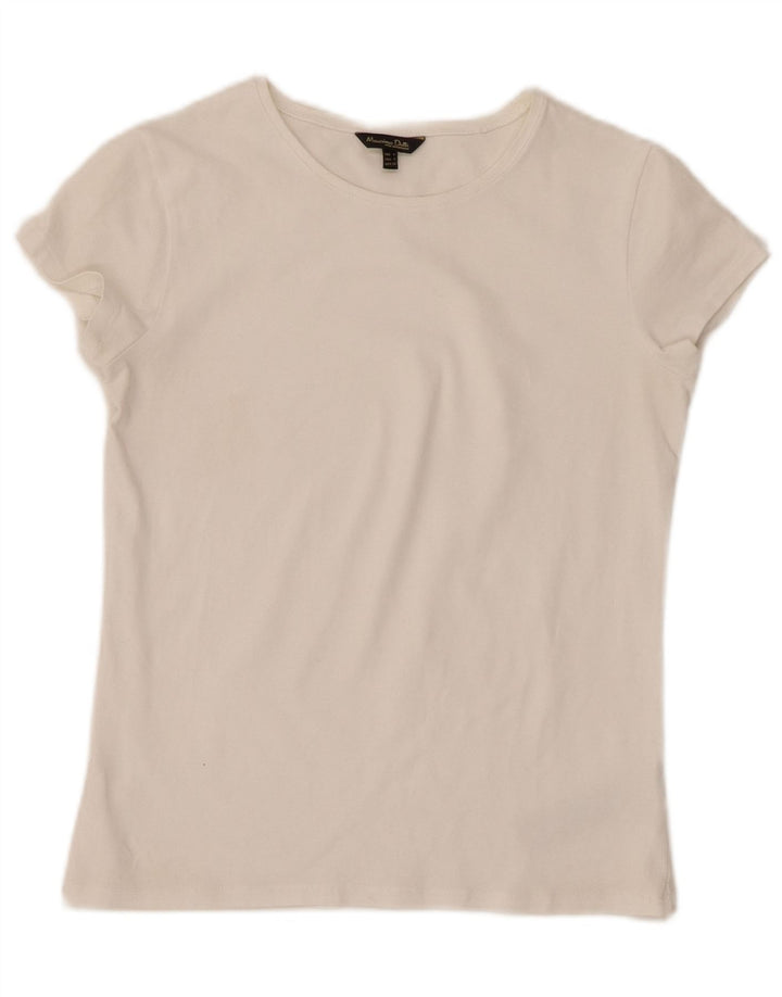 MASSIMO DUTTI Dame T-Shirt Top UK 8 Lille Hvid Bomuld