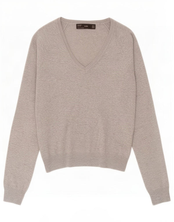 Zara Dame V-hals sweater UK 8 Small Grey Flecked Bomuld