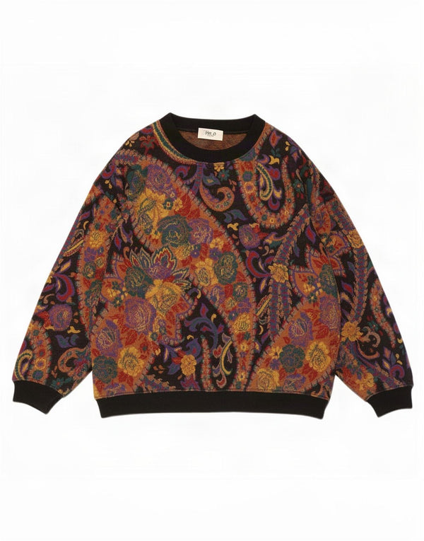 Vintage Dame Boat Neck Jumper Sweater EU 52 4XL Sort Paisley Wool