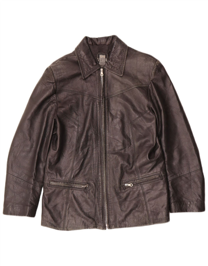 VINTAGE Womens Leather Jacket IT 46 Large Black Leather