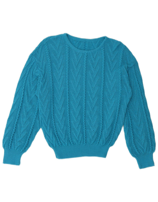 Vintage dame sweater med rund hals DK 12 Medium Blue
