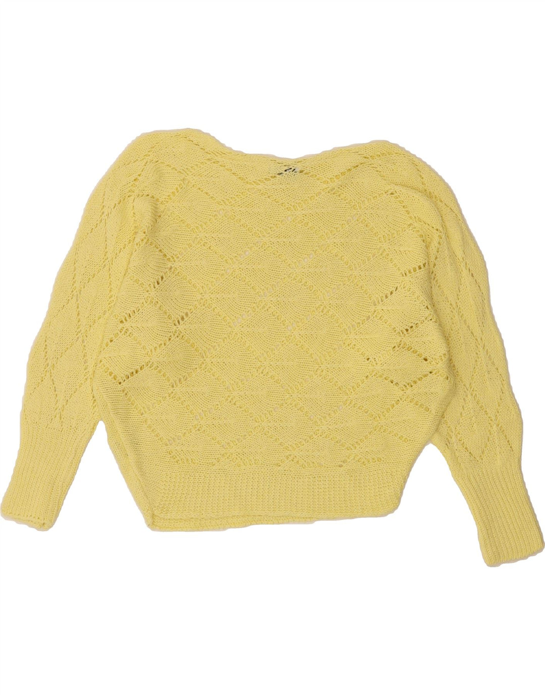 VINTAGE Womens See Through Boat Neck Jumper Sweater UK 14 Medium Yellow Vintage Vintage and Second-Hand Vintage from Messina Hembry 