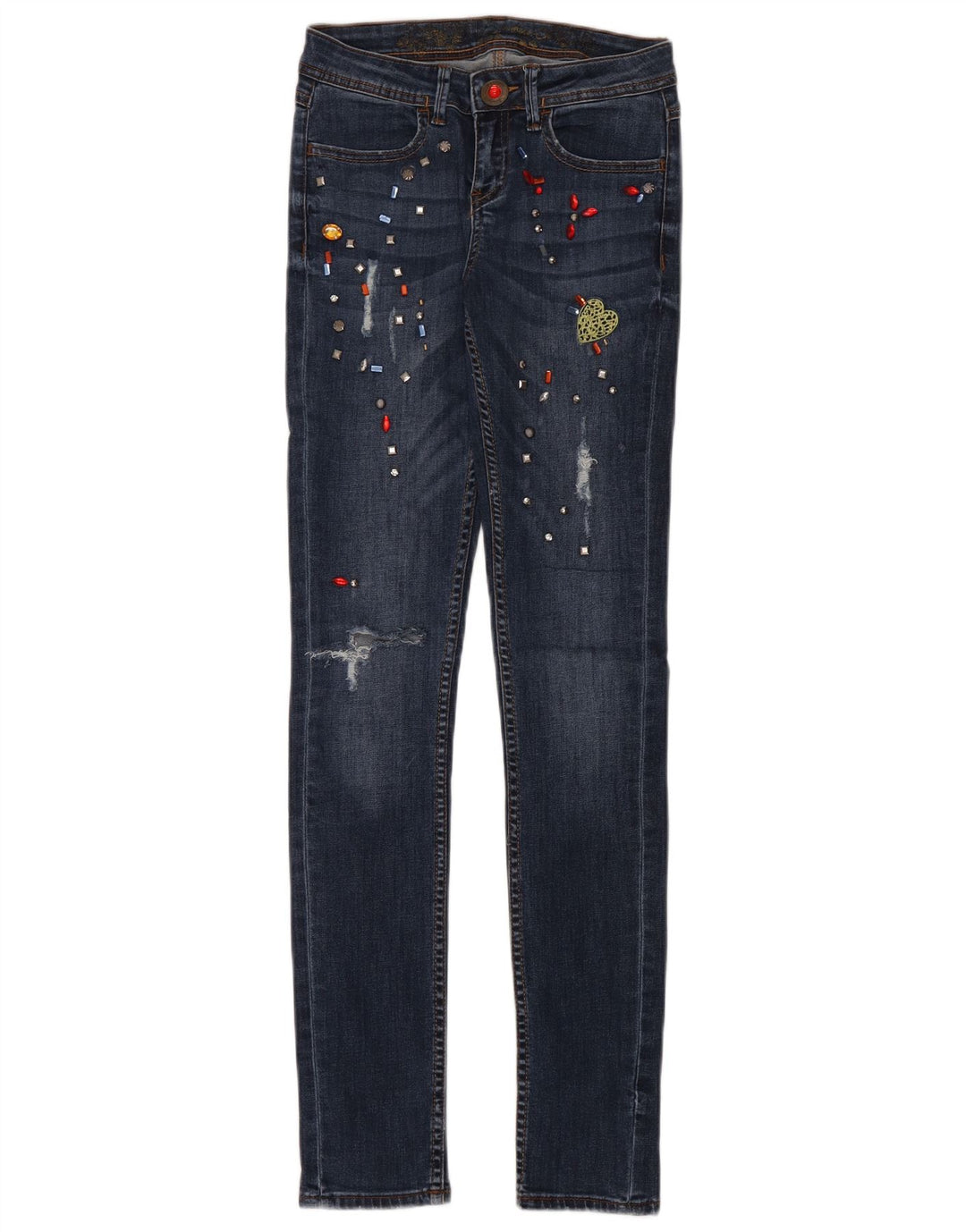 DESIGUAL Womens Distressed Skinny Jeans W26 L34 Navy Blue
