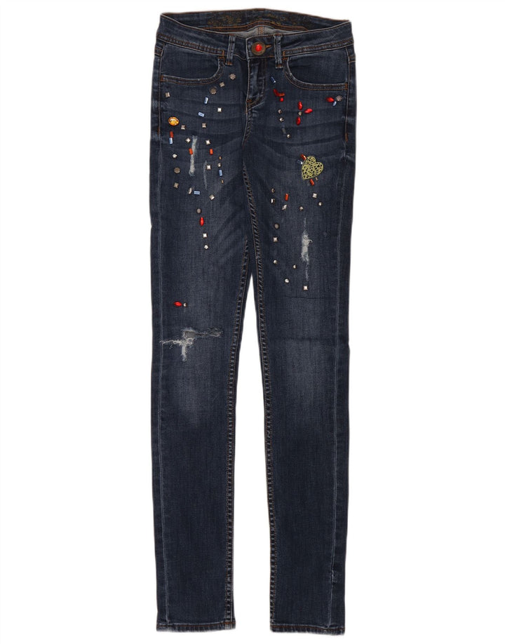 DESIGUAL Womens Distressed Skinny Jeans W26 L34 Navy Blue