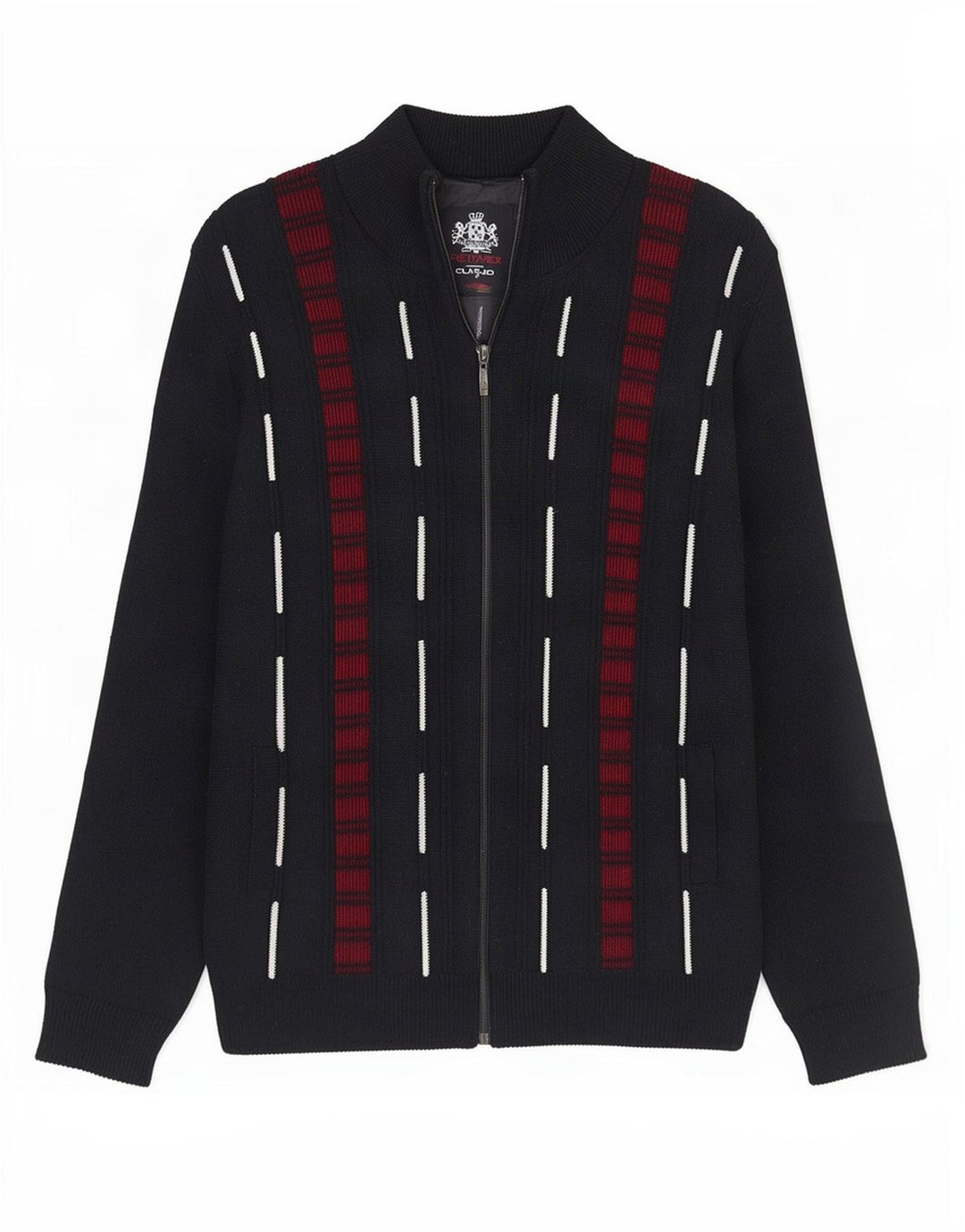 Belønning Herre Zip Cardigan Sweater Medium Sort Stribet Akryl Classic
