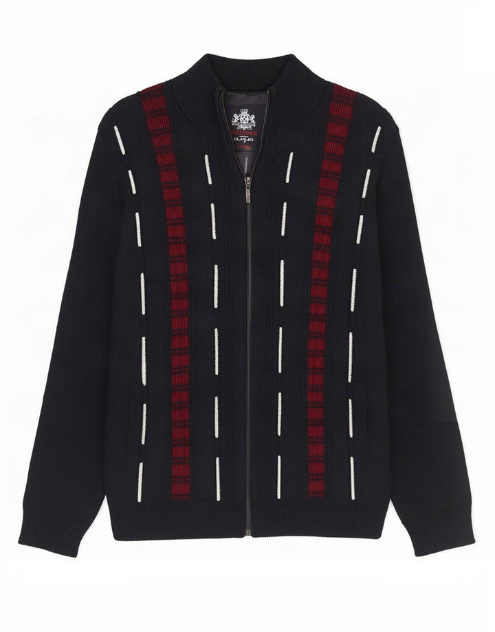 Belønning Herre Zip Cardigan Sweater Medium Sort Stribet Akryl Classic