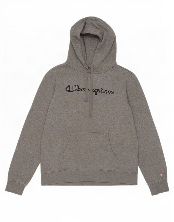 Champion Dame Grafisk Hoodie Jumper UK 12 Medium Grey Bomuld