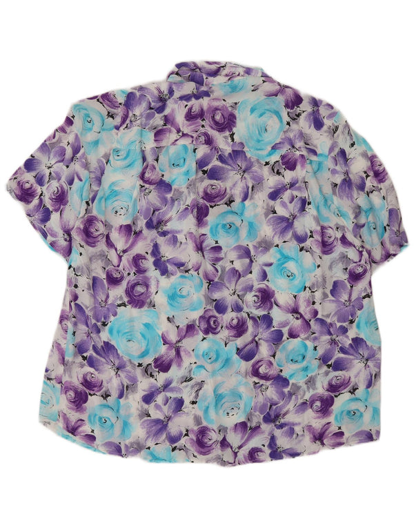 Vintage Kvinders Kortærmet Oversized Skjorte Bluse UK 18 XL Purple Floral