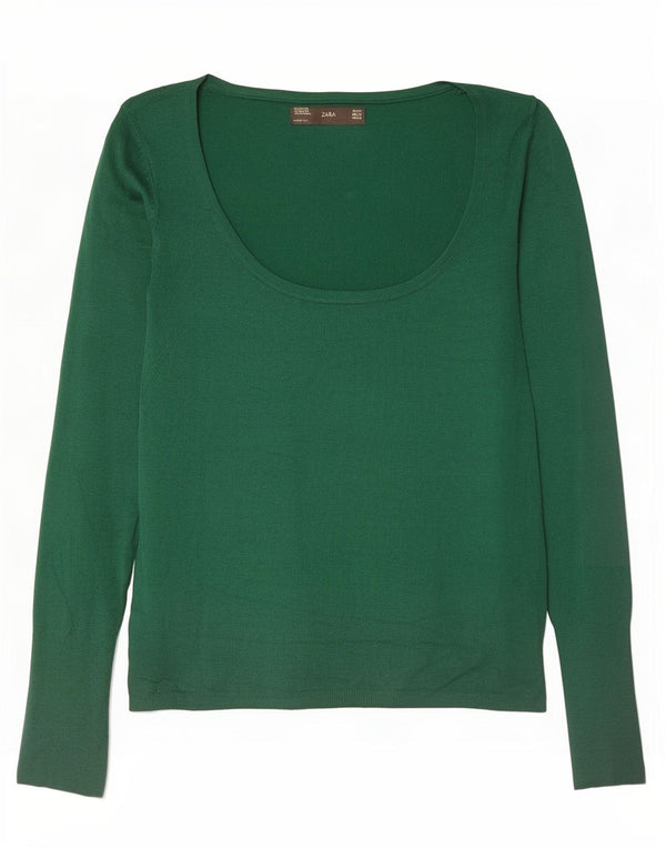 Zara Womens Boat Neck Jumper Sweater UK 12 Medium Green Rayon
