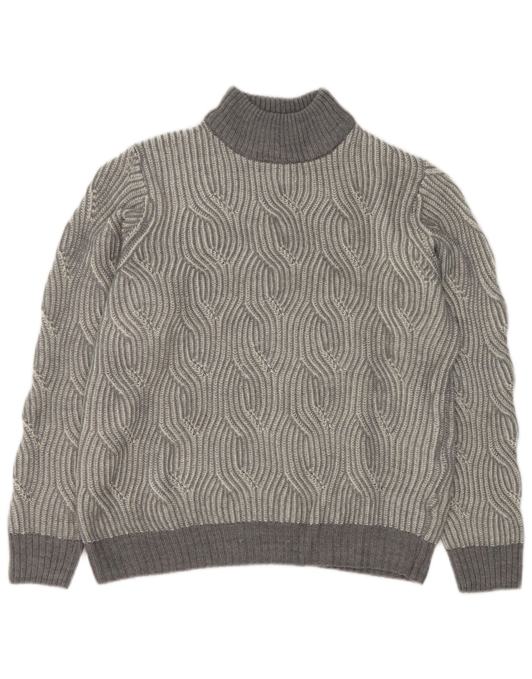 Vintage Herre Turtle Neck Jumper Sweater UK 40/42 Medium Grå Geometrisk
