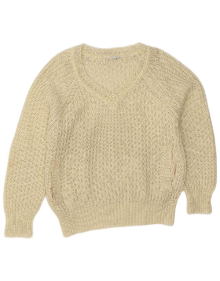 Vintage Dame V-hals sweater EU 38 Medium Off White Akryl