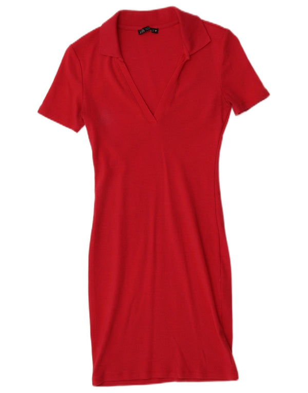 Zara Womens Bodycon Dress UK 10 Small Red Bomuld
