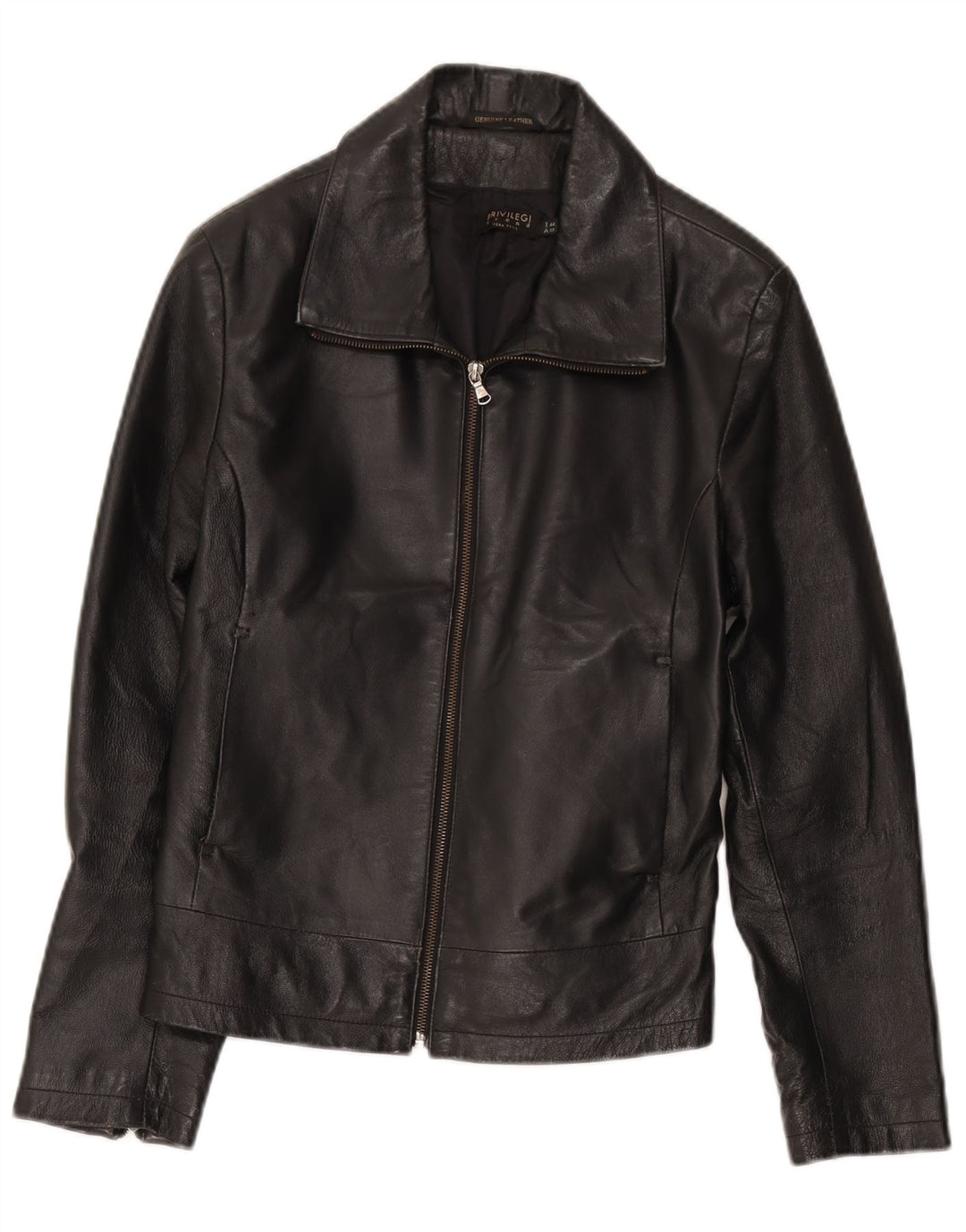 Privilegi Dame Læder Crop Bomber Jacket IT 44 Medium Sort Læder