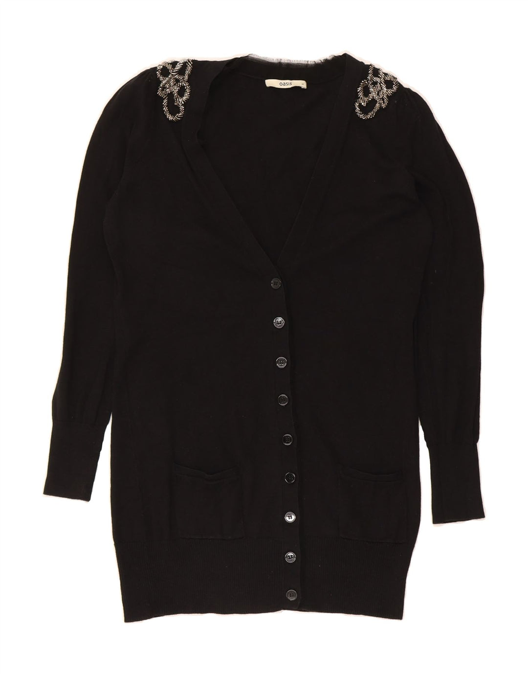 OASIS Womens Longline Cardigan Sweater UK 12 Medium Black Cotton Vintage Oasis and Second-Hand Oasis from Messina Hembry 