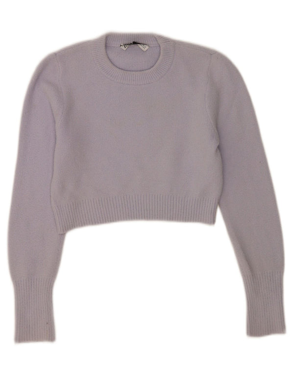 Zara Womens Crop Crew Neck Jumper Sweater UK 10 Small Purple Nylon