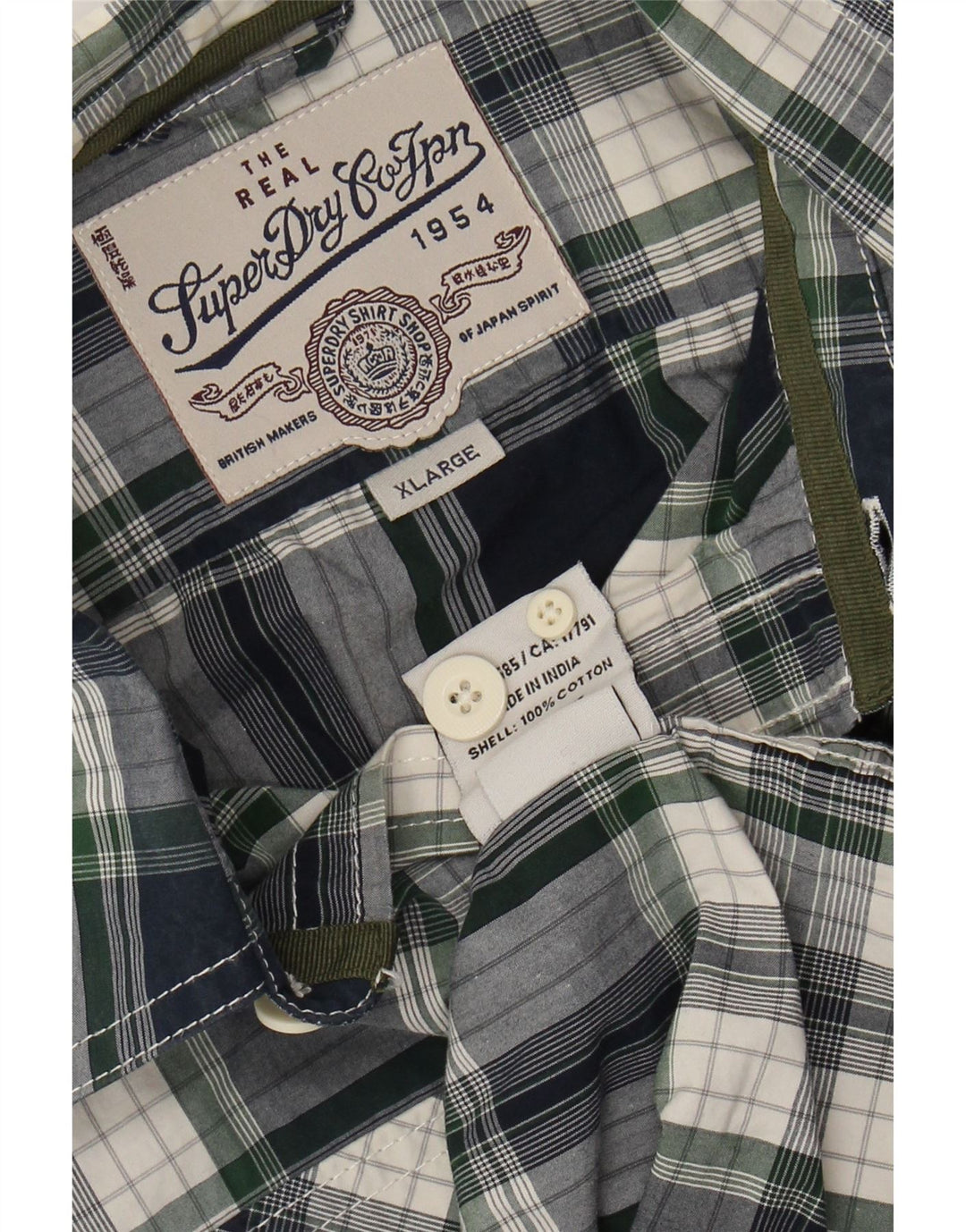 SUPERDRY herreskjorte XL marineblå ternet bomuld