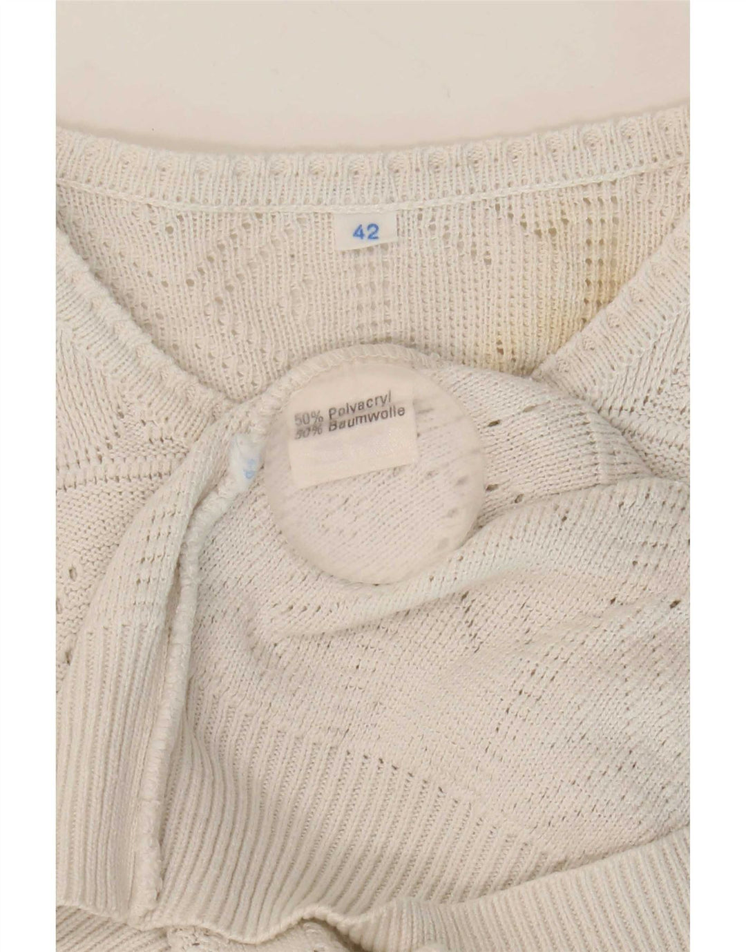 Vintage Womens Button Neck Jumper Sweater IT 42 Medium White Acryl