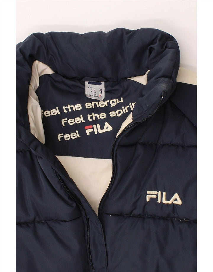 FILA Mens Padded Jacket UK 42 XL Navy Blue Colourblock Polyester Vintage Fila and Second-Hand Fila from Messina Hembry 