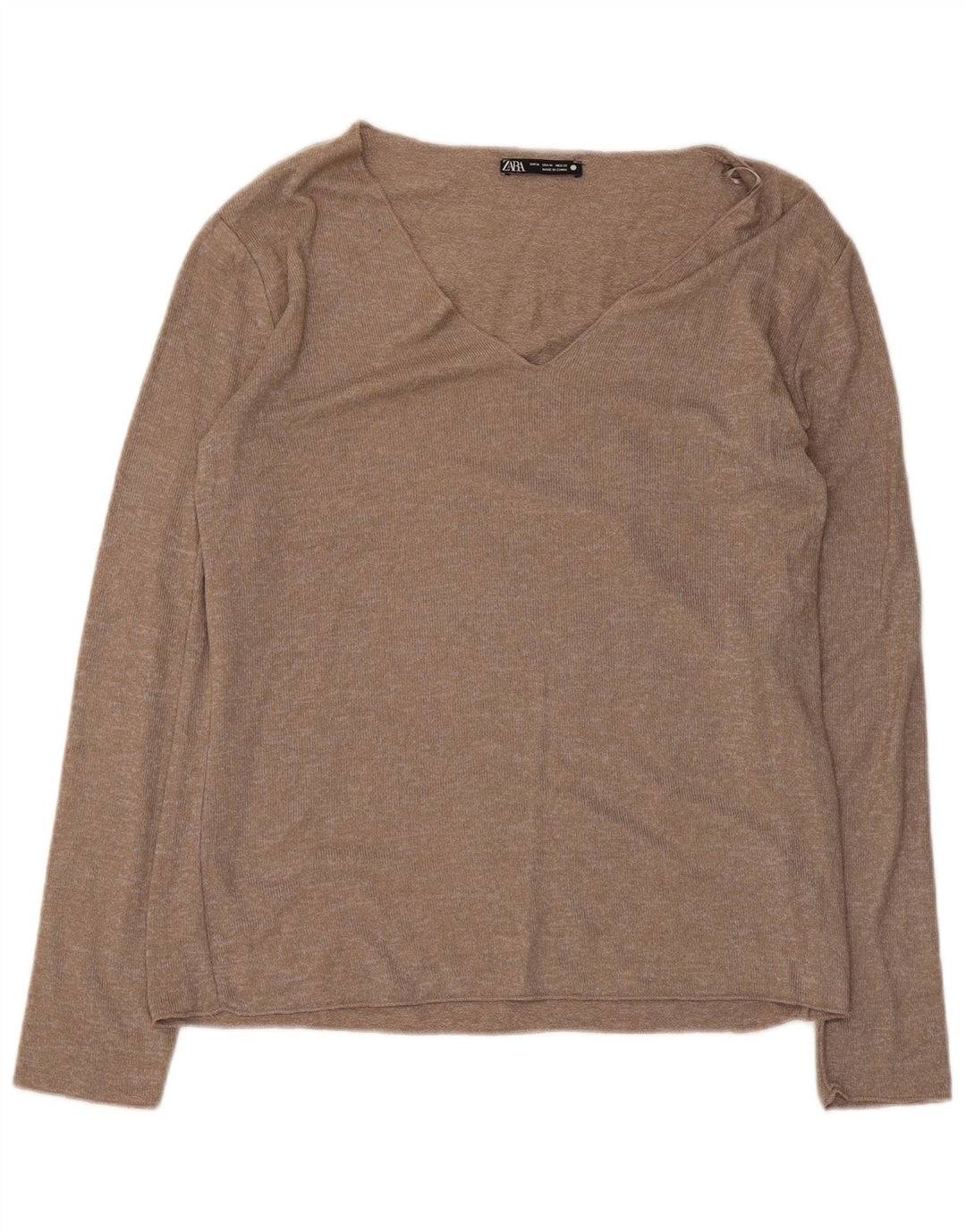 Zara Dametop Langærmet UK 12 Medium Brun Viscose
