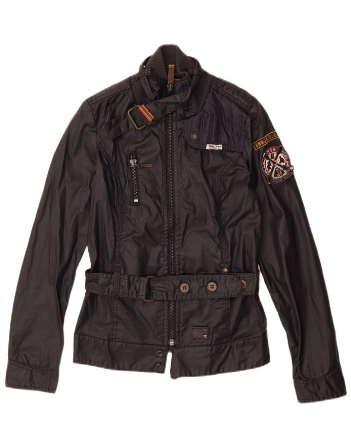 KHUJO Kvinder Utility Jacket UK 10 Small Navy Blue Cotton