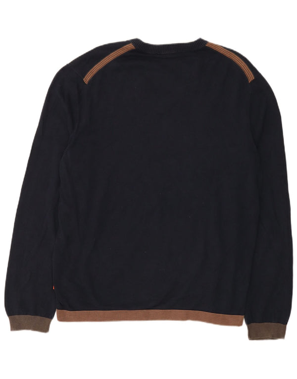 Hugo Boss Herre V-hals sweater XL Marineblå Colourblock Bomuld