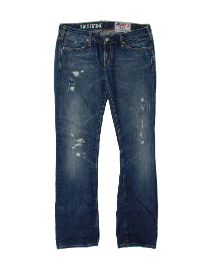ZU ELEMENTS Womens Albertine Distressed Bootcut Jeans W32 L31  Blue Vintage Zu Elements and Second-Hand Zu Elements from Messina Hembry 