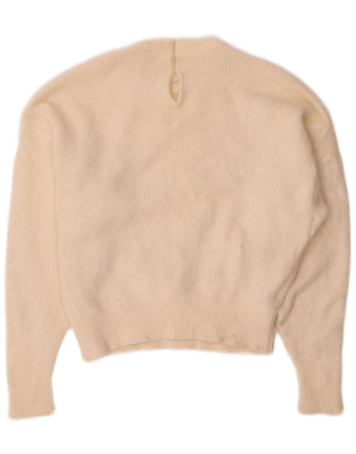 VINTAGE Dame sweater med rund hals DK 14 Medium Off White