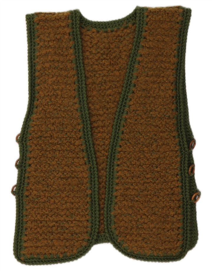 Vintage Dame Ærmeløs Åben Cardigan Sweater UK 10 Lille Brun