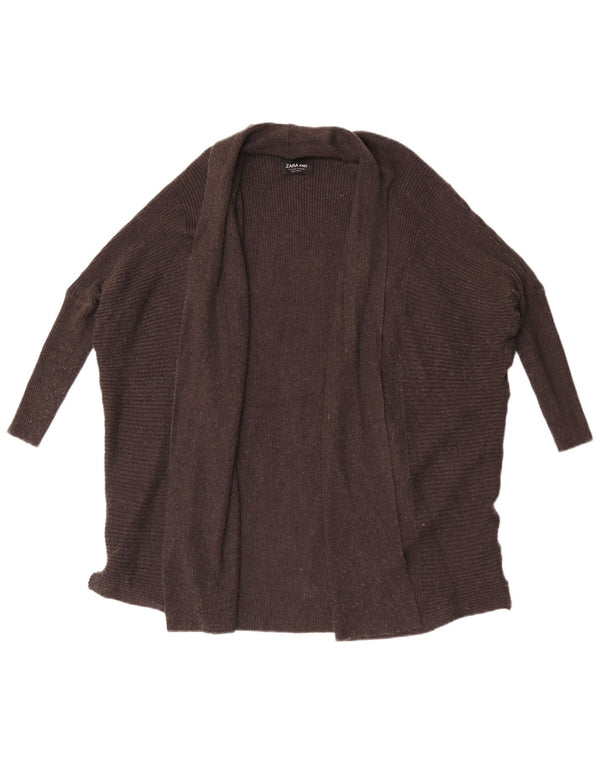 Zara Dame Oversized 3/4 Ærmet Åben Cardigan Sweater UK 10 Lille Grå
