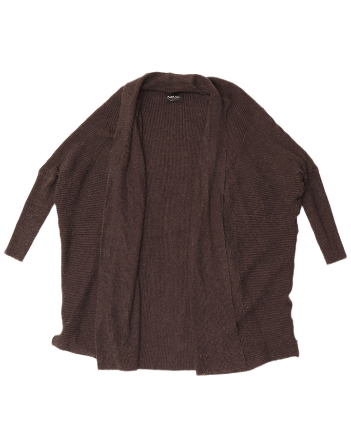 Zara Dame Oversized 3/4 Ærmet Åben Cardigan Sweater UK 10 Lille Grå