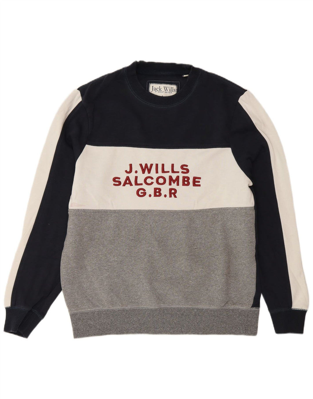 Jack Wills Herre Salcombe Sweatshirt Jumper Large Navy Blue Colourblock