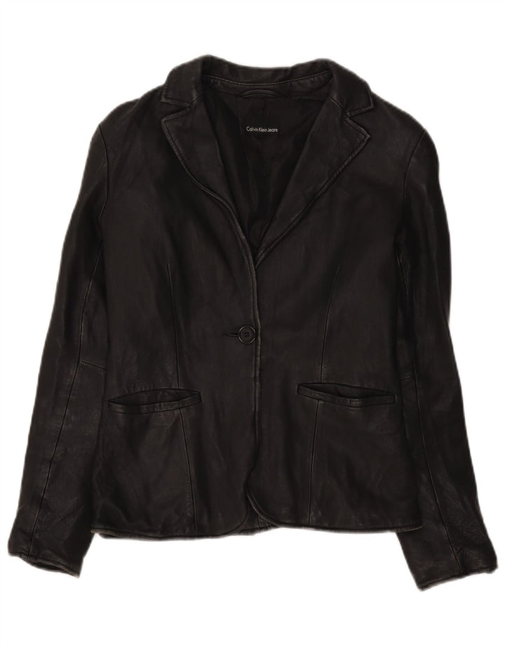 Calvin Klein Dame 1 Knap Blazer Jakke UK 12 Medium Sort Klassisk