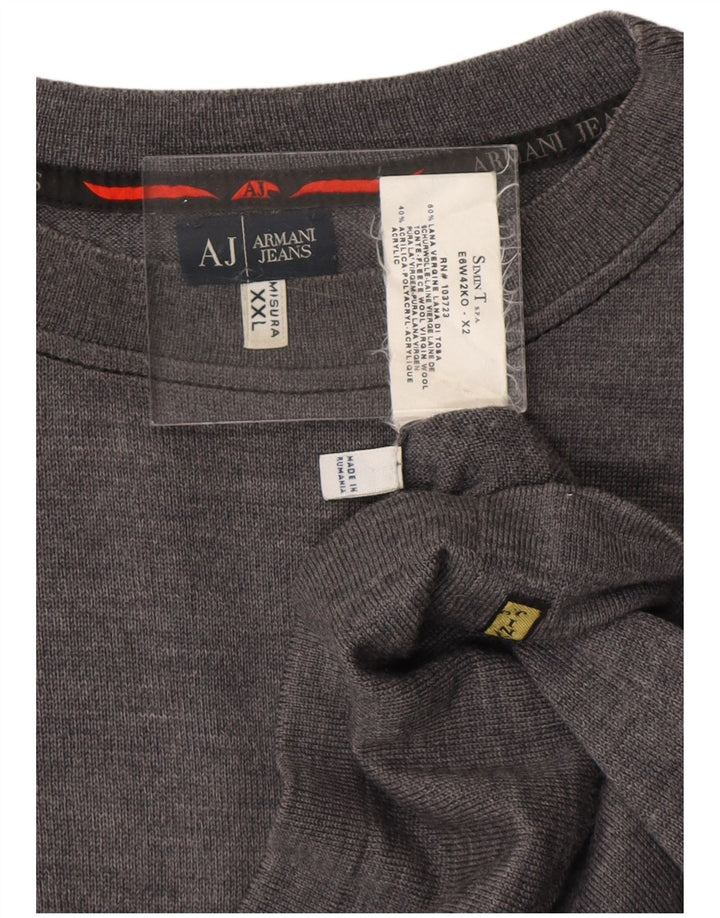 ARMANI JEANS Herre Crew Neck Jumper Sweater 2XL Grå Uld