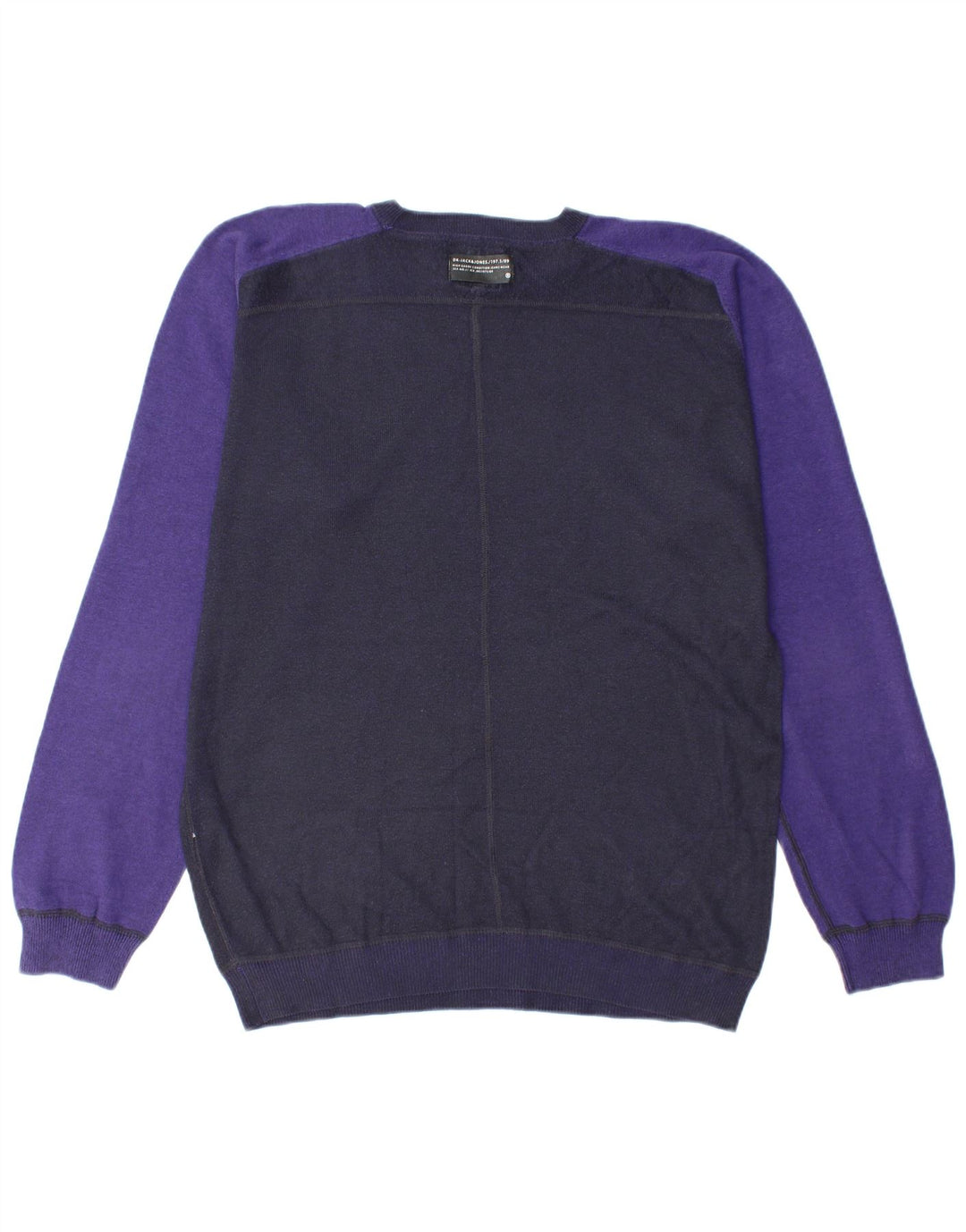 JACK & JONES Mens Crew Neck Jumper Sweater Large Navy Blue Colourblock