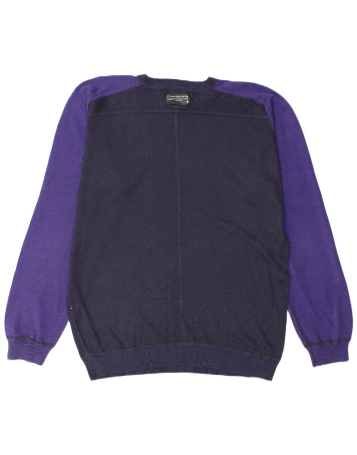 JACK & JONES Mens Crew Neck Jumper Sweater Large Navy Blue Colourblock