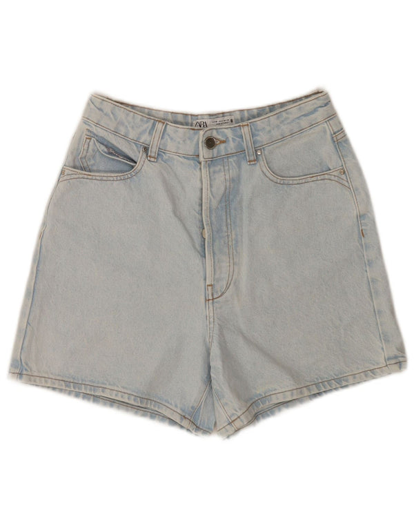 Zara Dame højtaljede denimshorts EU 38 Small W28 Blue