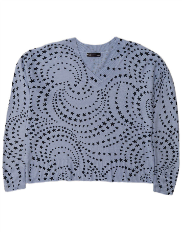 Marks & Spencer Dame V-hals sweater UK 16 Large Blue