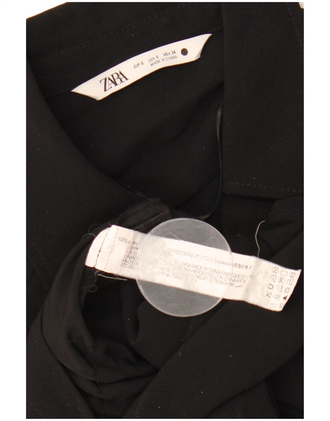 ZARA Womens Crop 3/4-ærmet skjortebluse UK 10 Small Black Polyester