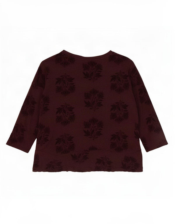White Stuff Womens Crop Top 3/4 ærmet UK 14 Medium Burgundy Floral Viscose