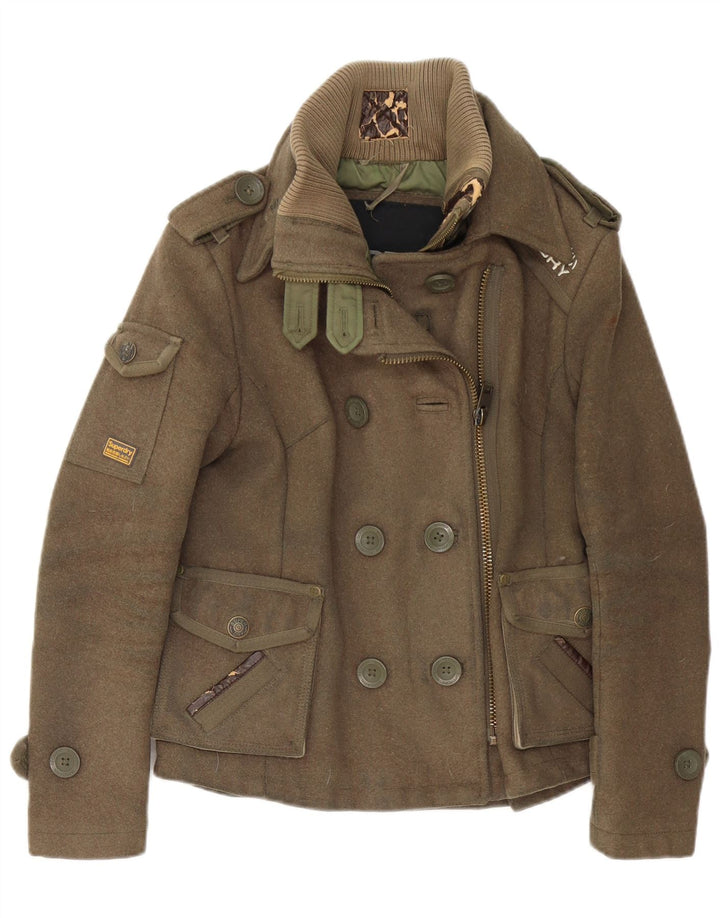 Superdry Militærjakke til kvinder UK 10 Small Khaki Wool