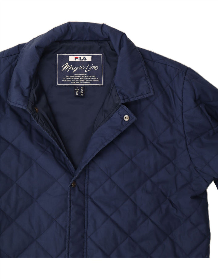 FILA Boys Quilted Jacket 13-14 Years Large Navy Blue Argyle/Diamond Vintage Fila and Second-Hand Fila from Messina Hembry 