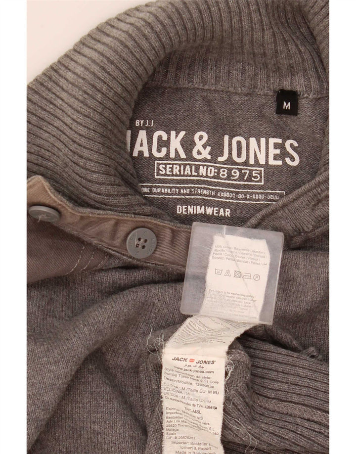 Jack & Jones Herre Button Neck Jumper Sweater Medium Grey