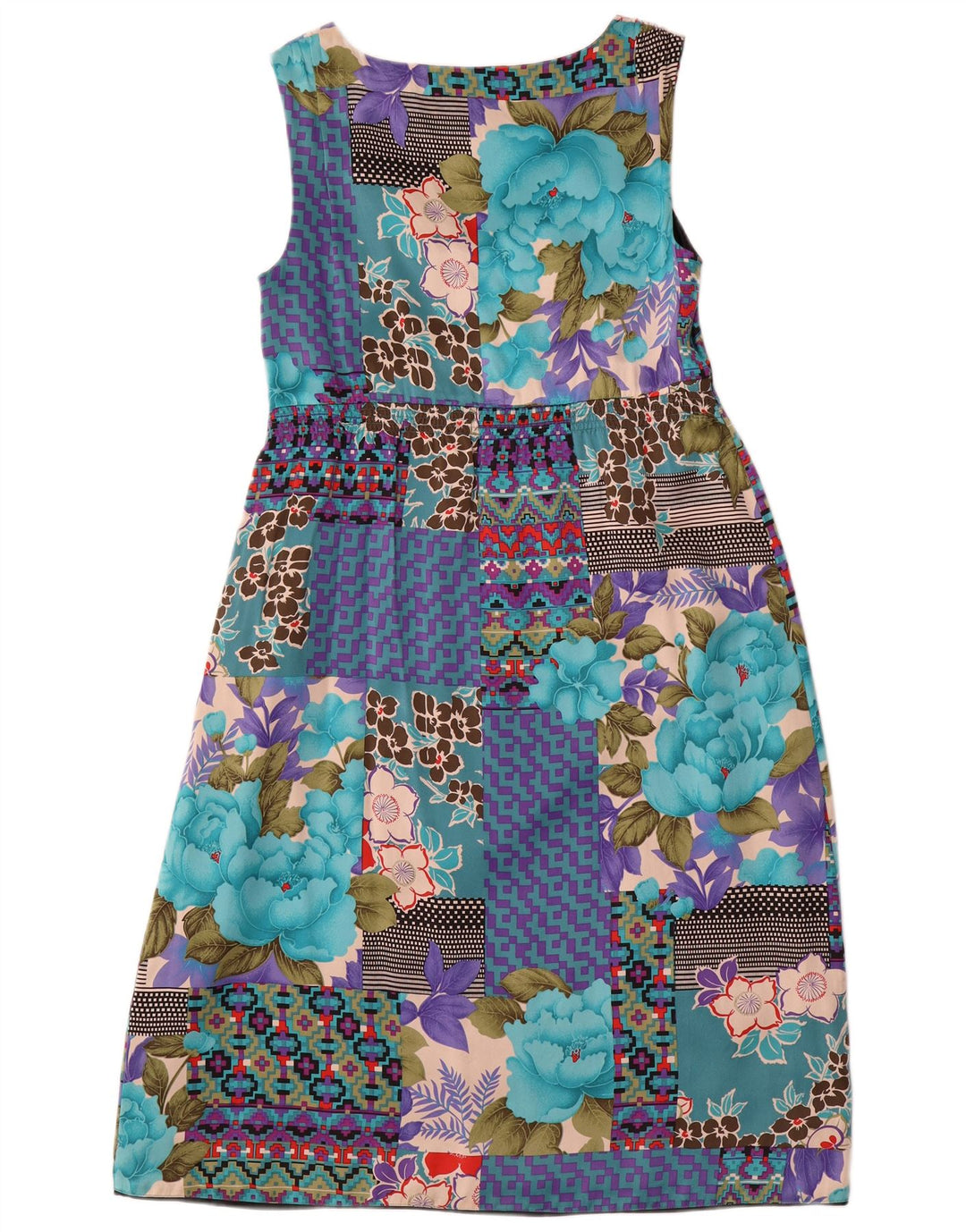 Monsoon Dame Ærmeløs Empire Kjole UK 10 Small Multicolored Patchwork