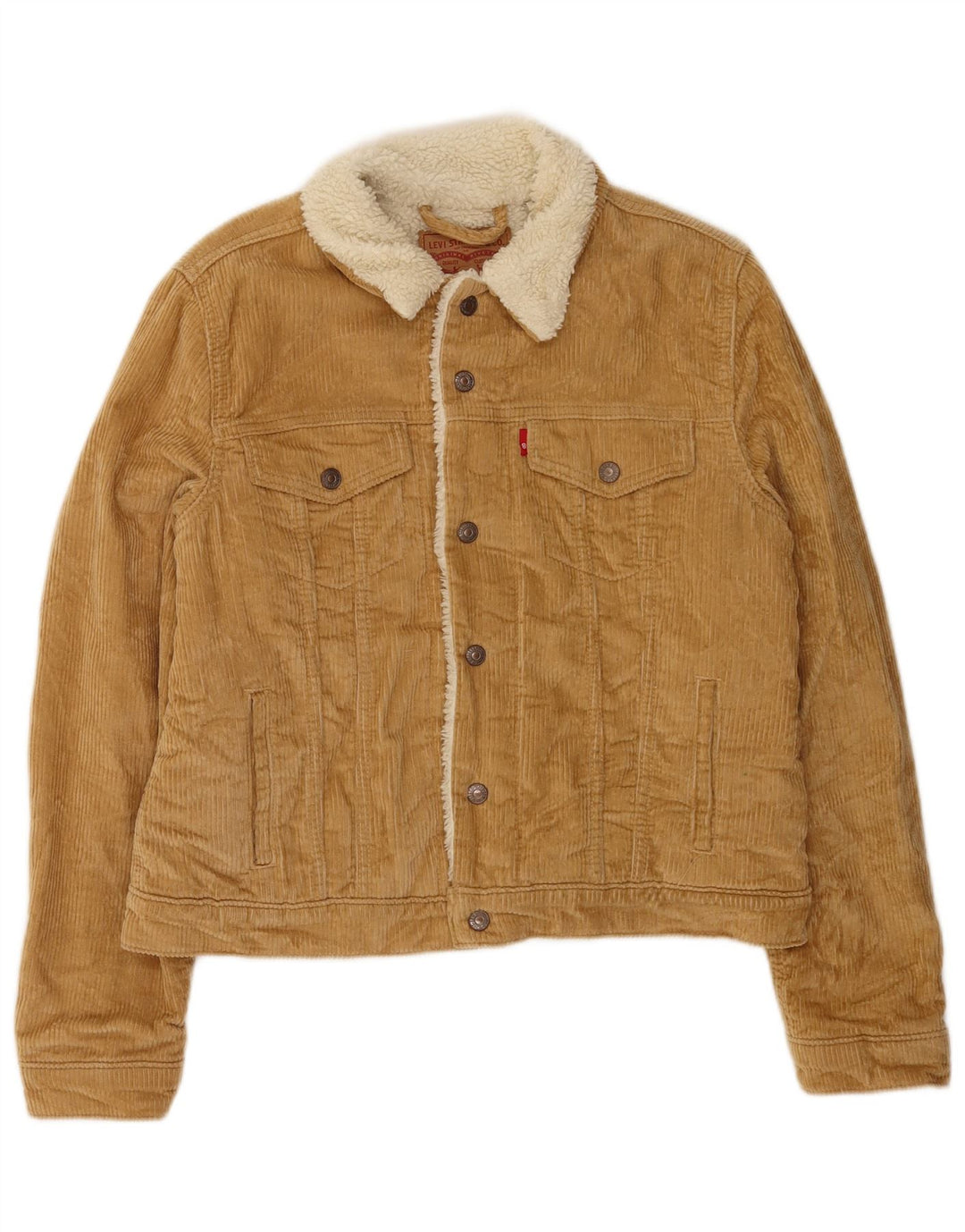 Levi's Dame Sherpa Corduroy-jakke UK 16 Stor Beige Bomuld