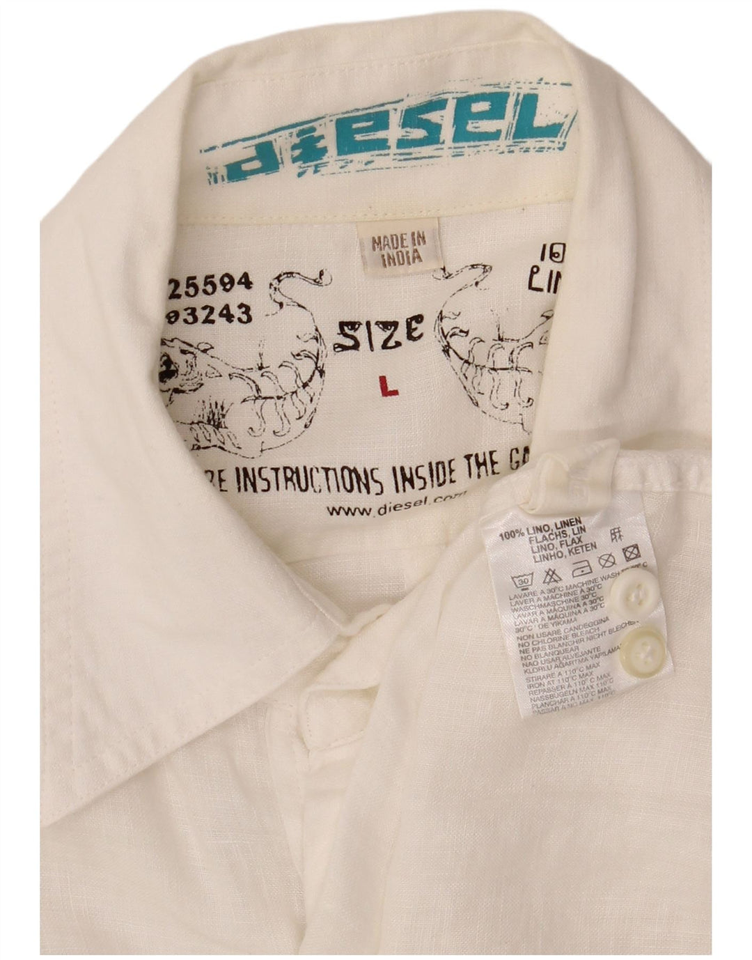 Diesel Herre grafisk skjorte stor hvid linned