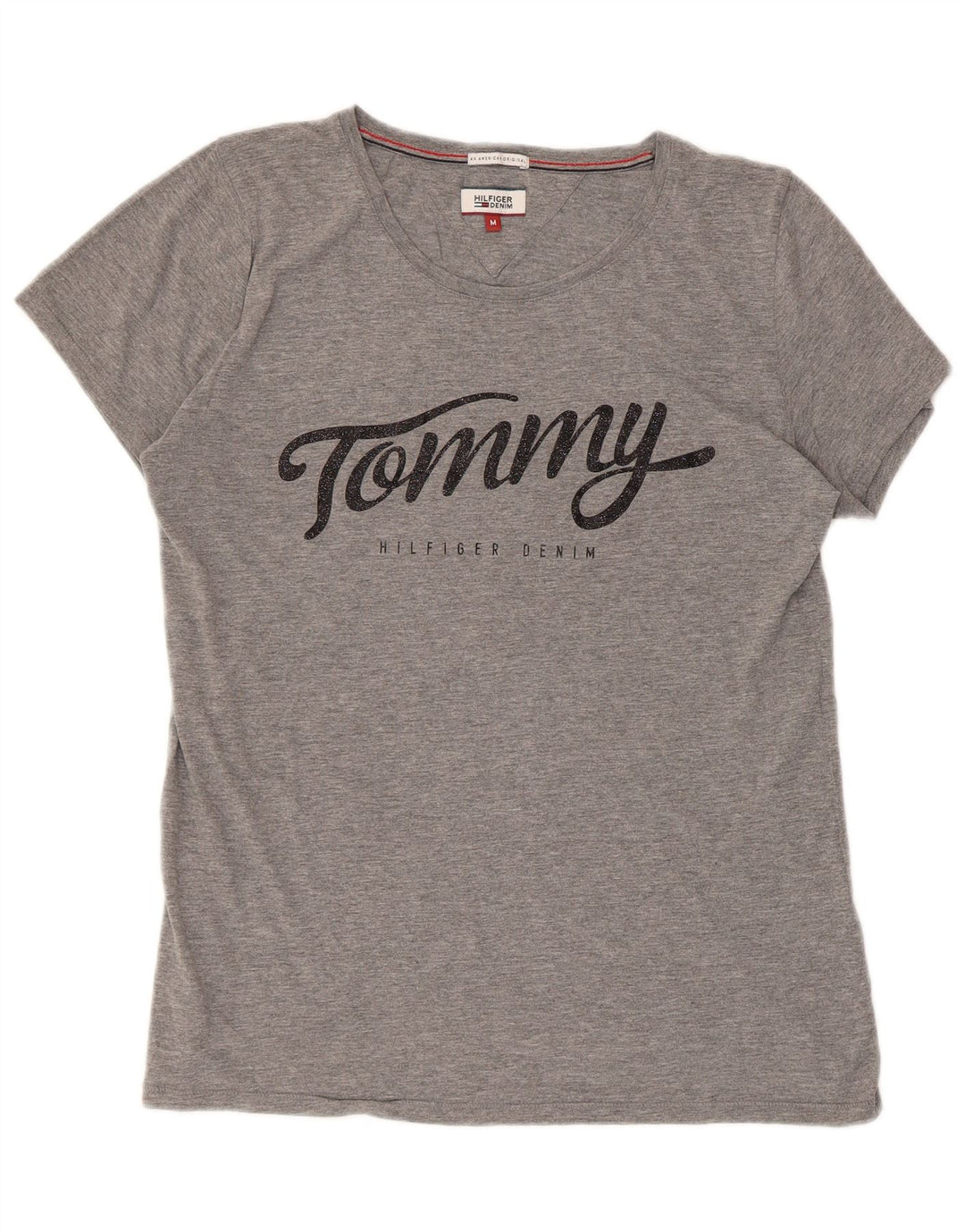 Tommy Hilfiger Dame Grafisk T-Shirt Top UK 14 Medium Grå
