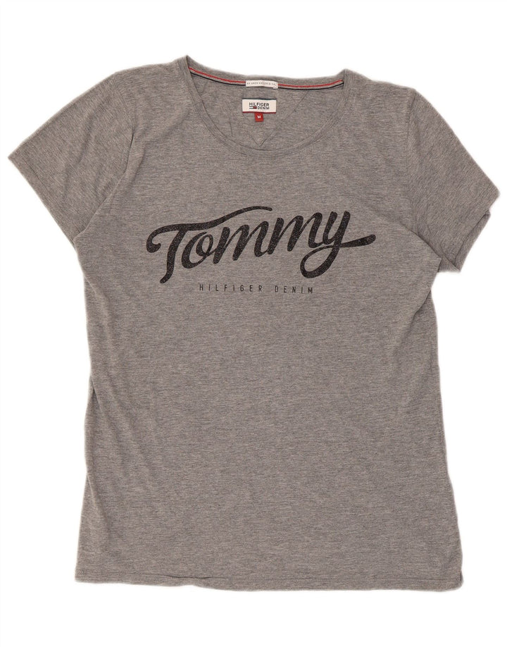 Tommy Hilfiger Dame Grafisk T-Shirt Top UK 14 Medium Grå