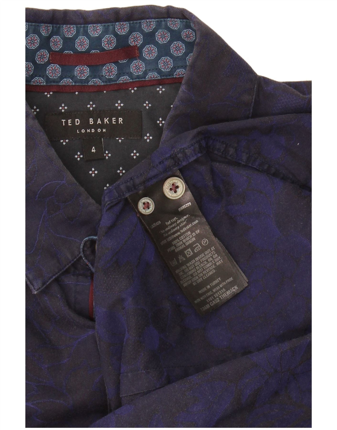 TED BAKER Mens Shirt Size 4 Large Navy Blue Floral Cotton
