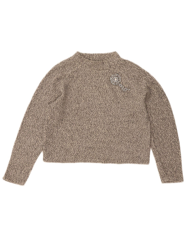 Zara Womens Crop Turtle Neck Jumper Sweater UK 10 Small Grey Flecked Bomuld