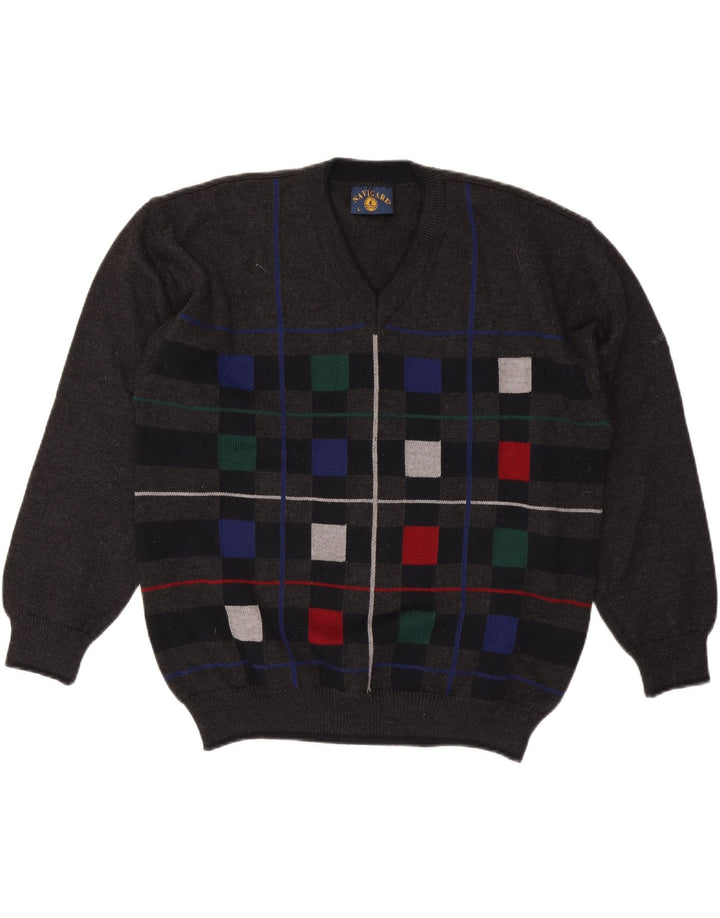 Navigare Herre V-hals sweater Stor Grå Geometrisk Uld